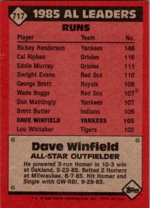 1986 Topps Baseball Card AL All Star Dave Winfield sk10684