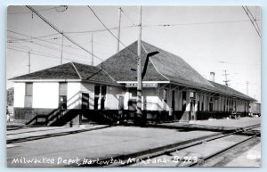 RPPC HARLOWTON, MT Montana ~ MILWAUKEE RAILROAD DEPOT c1950s Postcard