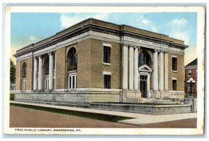 c1920 Free Public Library Exterior Building Owensboro Kentucky Vintage Postcard