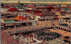 c1940 WILDWOOD-BY-THE-SEA PLAYLAND FERRIS WHEEL AMUSEMENT LINEN POSTCARD 25-300