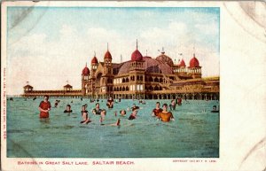 Bathing in Great Salt Lake, Saltair Beach Salt Lake City UT Vtg Postcard C37