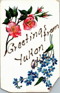 Floral, Greetings from Yukon OK Glitter Undivided Back Vintage Postcard K26