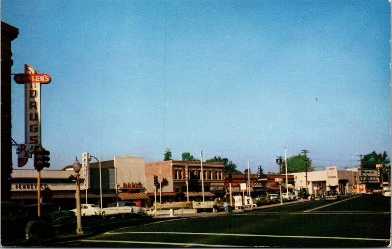 Vtg San Leandro California CA Plaza Shopping Center Street View Postcard