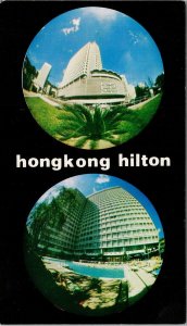 Hong Kong Hilton Hotel China Fisheye Multiview Unused Vintage Postcard C2