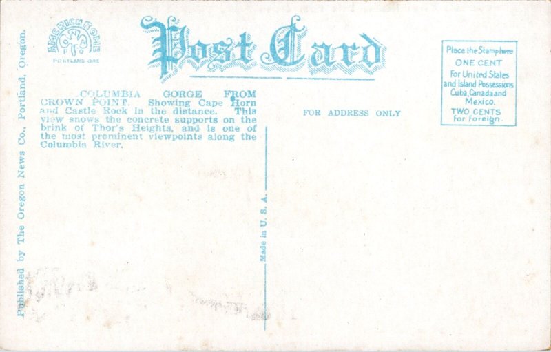 Postcard OR Columbia Gorge looking east from Crown Point