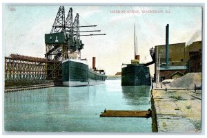1908 Harbor Scene Steamships Scene Waukegan Illinois IL Posted Vintage Postcard