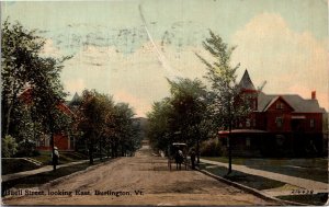 Postcard VT Burlington Buell Street Looking East horse carriage 1911