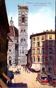 Florence Italy GIOTTO'S BELL TOWER~Street Scene/Cinciano Trolley c1910s Postcard