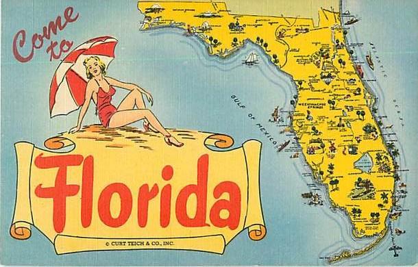 Linen Come to Florida Map Card FL