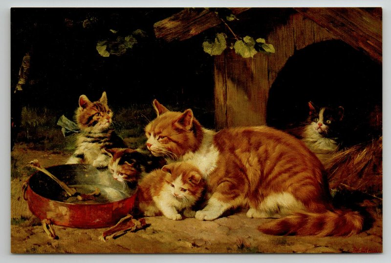 FUNNY CAT Mom with Kittens courtyard by Julius Adam II New Unposted Postcard