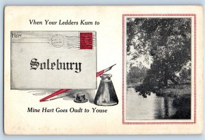 1910 Salebury Pennsylvania Vintage Postcard Quill Pens Dutch Kids Mail Unposted