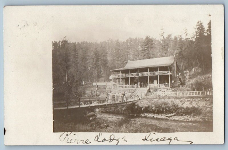 Pierre Lodge Hisega South Dakota SD Postcard RPPC Photo Hanging Bridge c1910's