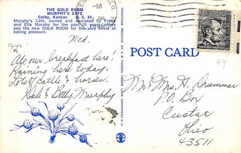 Murphy's CafÈ Colby Kansas Postcard