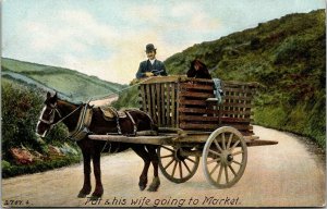 Vtg Ireland Horse & Wagon Pat and Wife Going to Market 1910s Irish Postcard