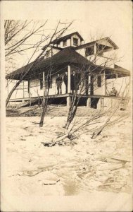 Quincy Michigan MI Rural Residence Men on Porch Real Photo Vintage Postcard