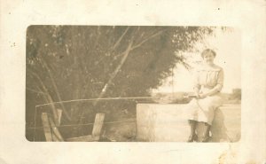 Postcard RPPC Nebraska Center 1913 Woman Fishing 23-3062