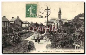 Old Postcard Cabourg Calvary and & # 39Abside L & # 39Eglise Children