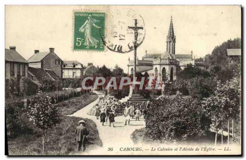 Old Postcard Cabourg Calvary and & # 39Abside L & # 39Eglise Children