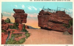 Colorado Springs CO, Balanced & Steamboat Rocks Garden of the Gods, Postcard