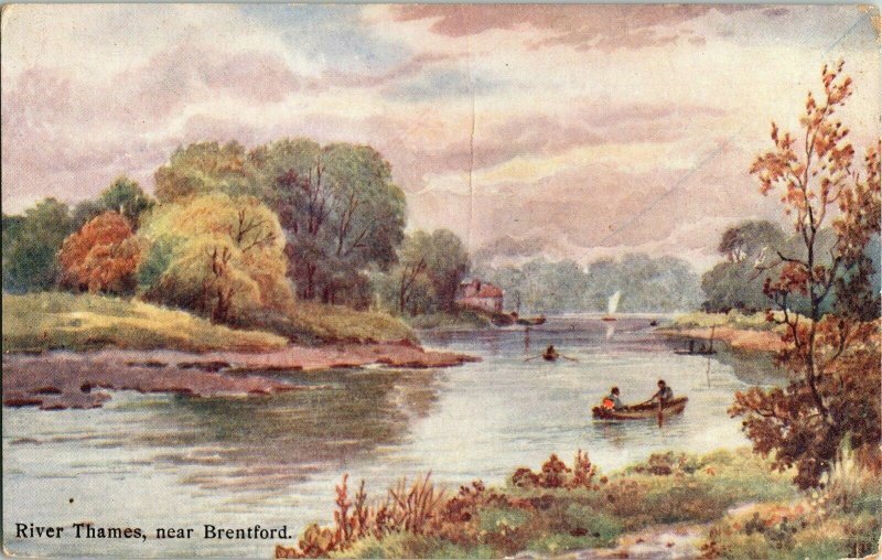 River Thames Brentford Canoe Samuels Vintage Postcard Unposted Antique Scene 