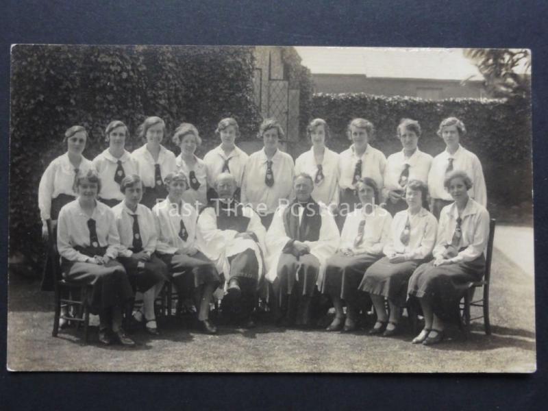 Group Portrait - Young Ladies and two Vicars / Priest - Old RP Postcard