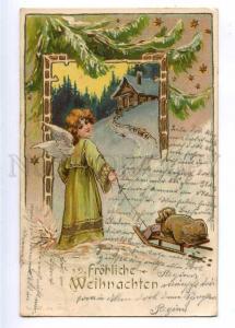 189925 X-MAS Winged ANGEL in Gold Christmas Vintage postcard