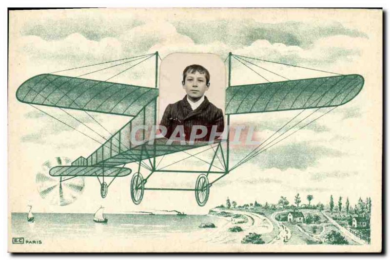 Old Postcard Fantasy Children Photography Plane