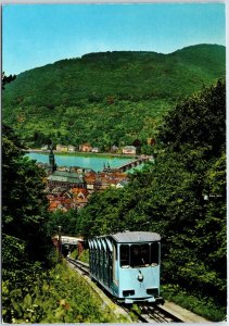 VINTAGE CONTINENTAL SIZE POSTCARD MOUNTAIN TRAIN AT HEIDELBERG AM NECKAR