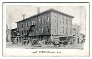 ROCHESTER, Minnesota MN ~ Street Scene MAYO OFFICES Horse Drawn 1910 Postcard