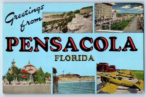 c1940's Greetings From Pensacola Big Letters Florida FL Correspondence Postcard