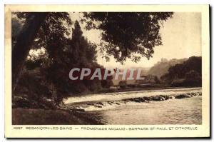 Old Postcard Besancon les Bains Micaud Promenade Dam St. Paul Citadel