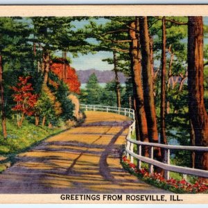 1933 Roseville, IL Greetings from Custom Text Curt Teich Landscape Scene PC A272