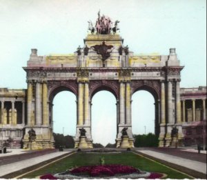 Parc Cinquantenaire Triumphal Arch Brussels Belgium a hand colored real photo