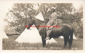 Native American Osage Indian, RPPC, Woman on Horse, Fairfax OK, Vince Dillon