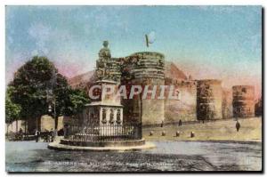 Old Postcard Statue Of King Rene Angers and Le Chateau