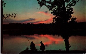 North Bay Ontario ON People Fishing Sunrise Sunset Unused Vintage Postcard H52