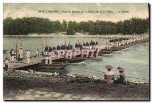 Old Postcard Army Avignon boats bridge over the Rhone by the 7th Genie Parade