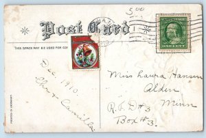 Christmas Postcard Girl With Book Mistletoe Holly Berries Nash Embossed Seal