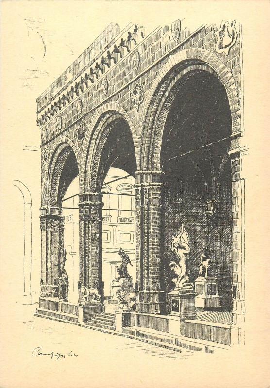 Lodge of the Orcana Florence Firenze Italy cartolina disegno illustratore 1944