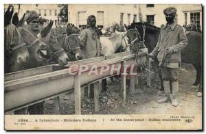 Old Postcard Donkey Mule At & # 39abreuvoir Muleteers Indian Army