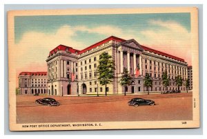 Vintage 1930's Postcard Antique Cars New Post Office Building Washington DC