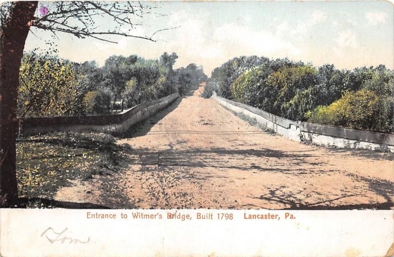 Lancaster Pennsylvania~Entrance to Witmer's Bridge~Unpaved Road~c1905 Postcard