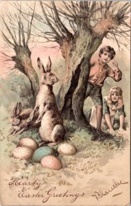 Postcard Hearty Easter Greetings PFB 5112 Children find Easter Rabbit