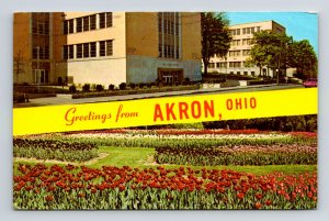 Greetings Akron Ohio Multi View Scenic Landmarks Chrome Cancel WOB Postcard