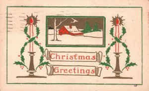 Vintage Postcard Christmas Holiday Season Candle Light Design Greetings Card