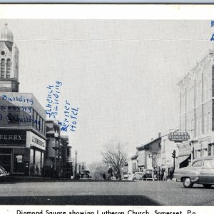 c1950s Somerset, PA Diamond Square Downtown Church Newberry Lohr Postcard A170