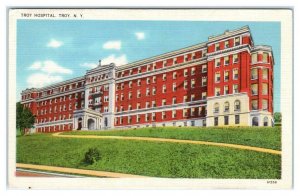 TROY, NY New York ~  Troy HOSPITAL c1940s Linen Rensselaer County Postcard