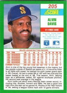 1990 Score Baseball Card Alvin Davis Seattle Mariners sk2671