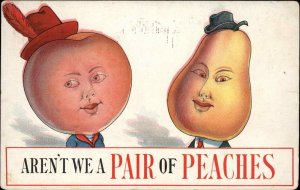 Metamorphic Fantasy Pair of Peaches Fruit Headed People c1910 Postcard