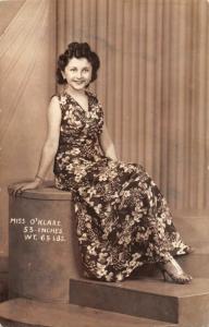 MISS O'KLARE~STYLISH FLOWERED DRESS~53 INCHES WT 65 POUNDS-REAL PHOTO POSTCARD